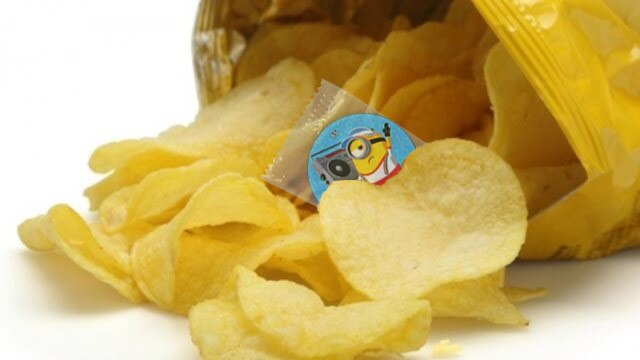 Bag of chips with minion tazos